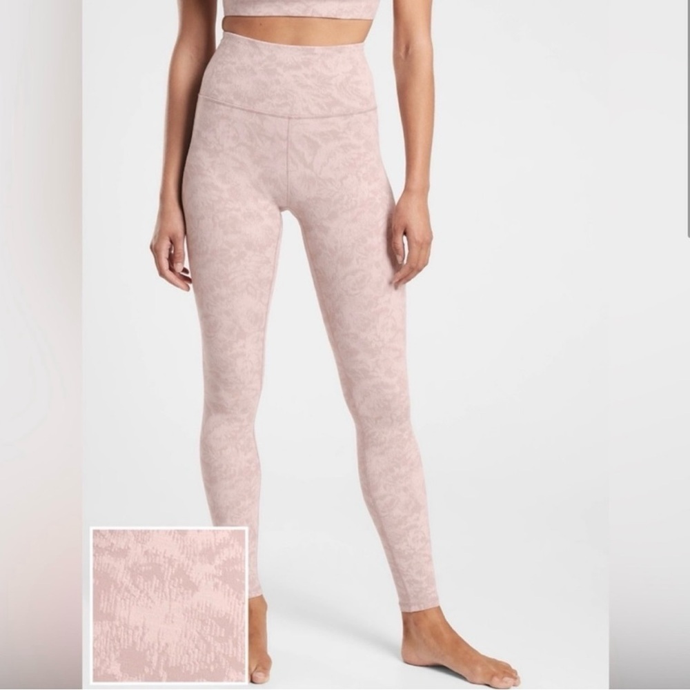 Athleta Elation Textured Leggings Frosted Floral Velvety Pink Small High Rise